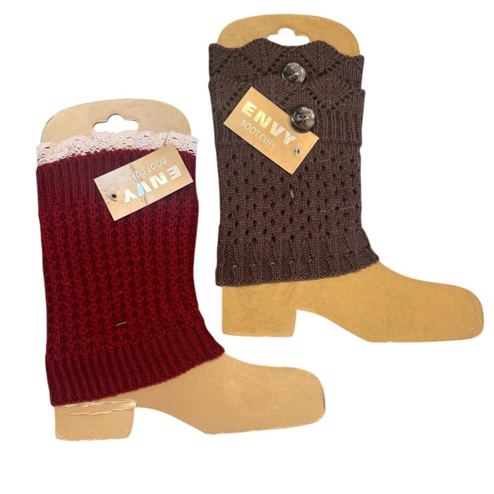 Envy Women's Knit Ankle/Leg Warmers 2 Pairs‎ - Red and Brown One Size